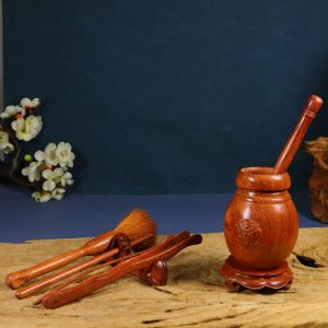 Boxed natural old material Burmese yellow rosewood tea ceremony "Eight Friends" set