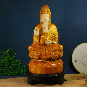 Natural Golden Mahogany Buddha Statue. Dimensions approximately: 330mm * 220mm